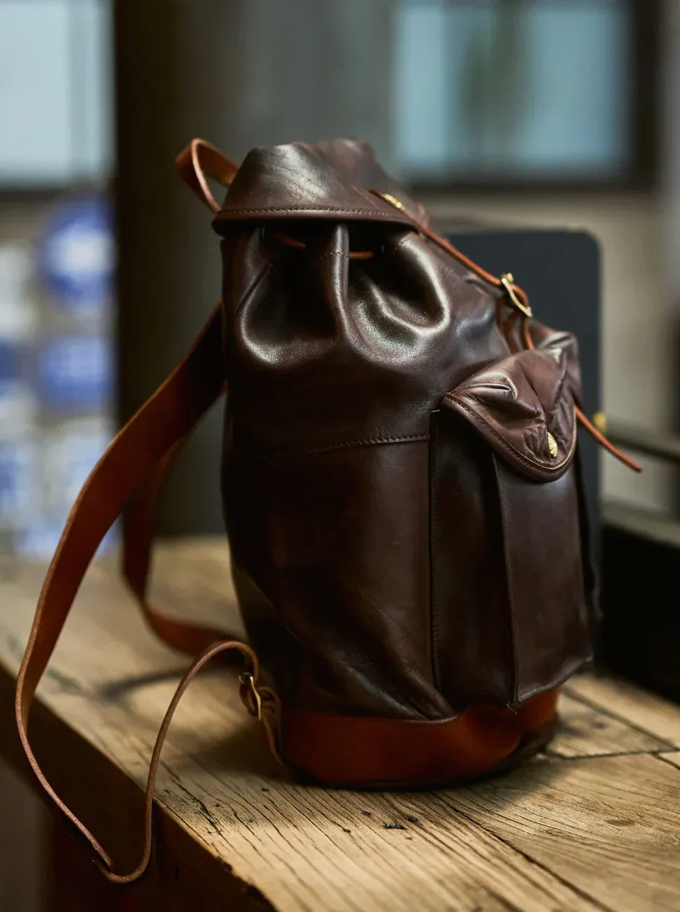 Men's Vintage Brown Leather Backpack with Front Pockets – Boho Living Room