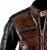 mens leather jacket quilted sleeves brown biker jacket