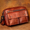 Men’s Brown Leather Messenger Bag with Front Pockets