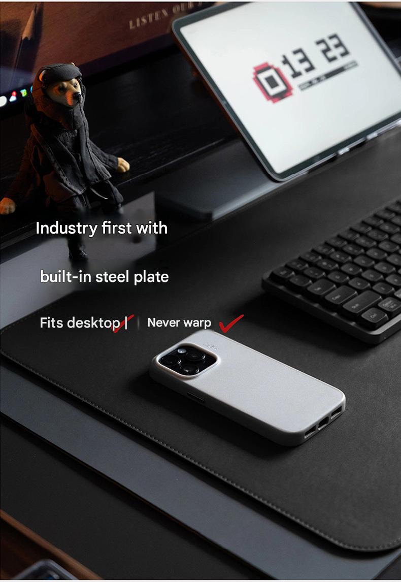 Leather desk mat with magnetic writing surface
