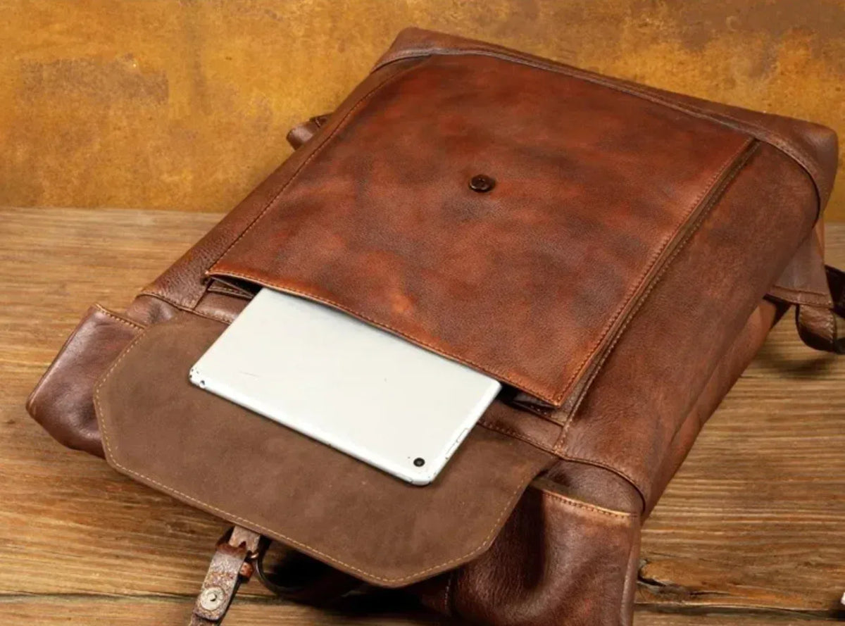 Men’s Retro Leather Laptop Travel Rucksack