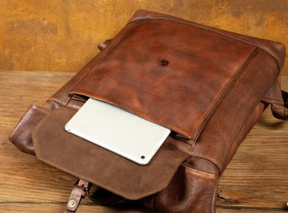 Men’s Retro Leather Laptop Travel Rucksack