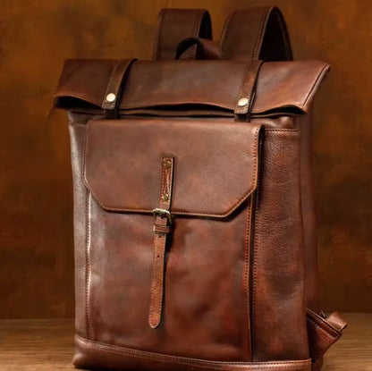 Men’s Retro Leather Laptop Travel Rucksack
