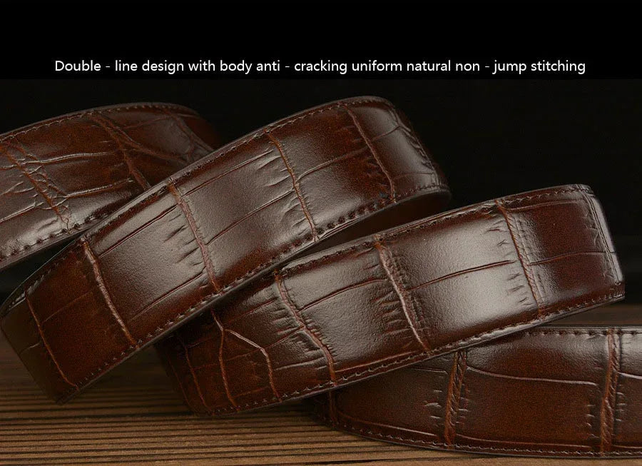 Men’s Croc Embossed Leather Belt with Wolf Buckle