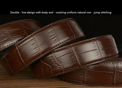 Men’s Croc Embossed Leather Belt with Wolf Buckle