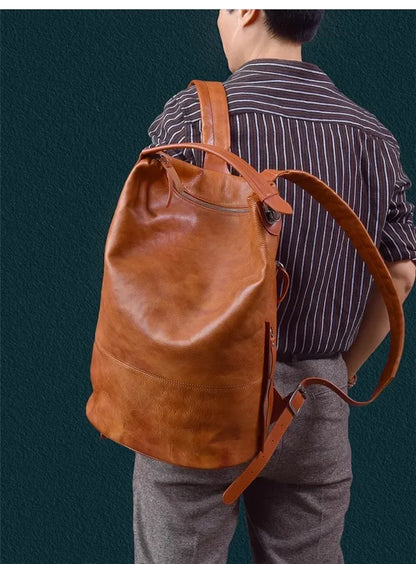 Men’s Vintage Leather Backpack Handmade Brown Cowhide