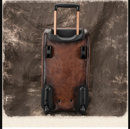 Retro Leather Wheeled Trolley Travel Bag Large Capacity