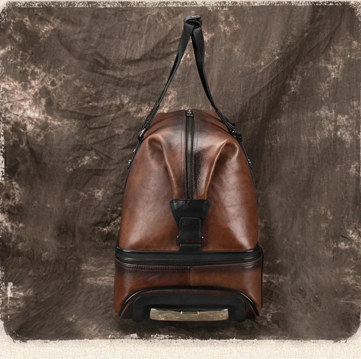 Retro Leather Wheeled Trolley Travel Bag Large Capacity