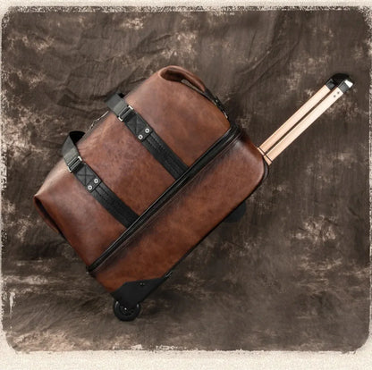 Retro Leather Wheeled Trolley Travel Bag Large Capacity 2
