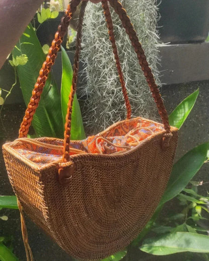 Authentic Bali Rattan Handbag With Braided Handles