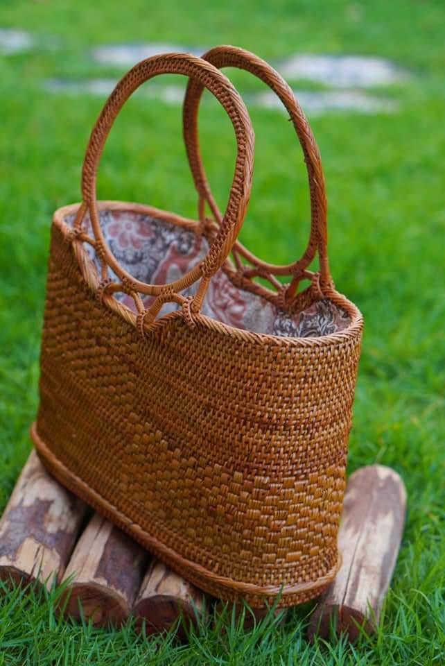 Bali Rattan Shoulder Bag With Braided Handles and Lining