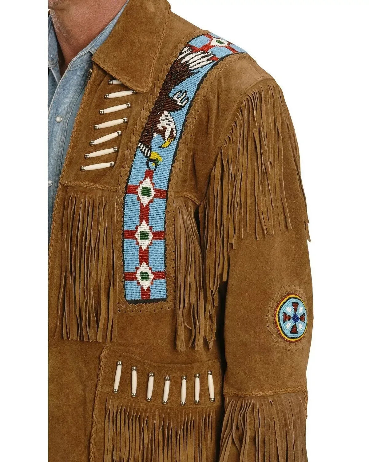 Men’s Suede Jacket Brown Fringe Beaded Western
