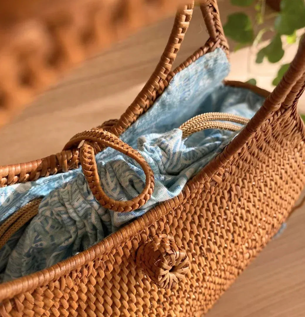 Bali Natural Rattan Tote Handbag With Oval Handle