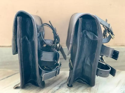 Leather Pannier Bags for Motorcycle with Buckle Straps