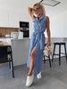Light Blue Denim Maxi Dress with Tie Waist