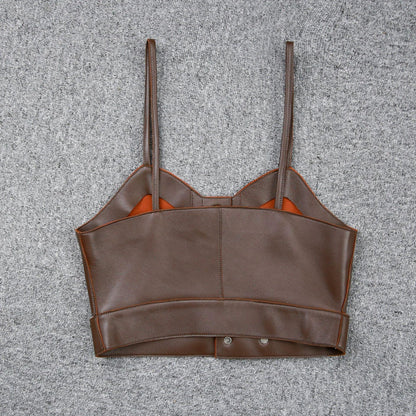Women’s Genuine Leather Cropped Camisole Top