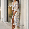 French v-neck floral midi dress for women