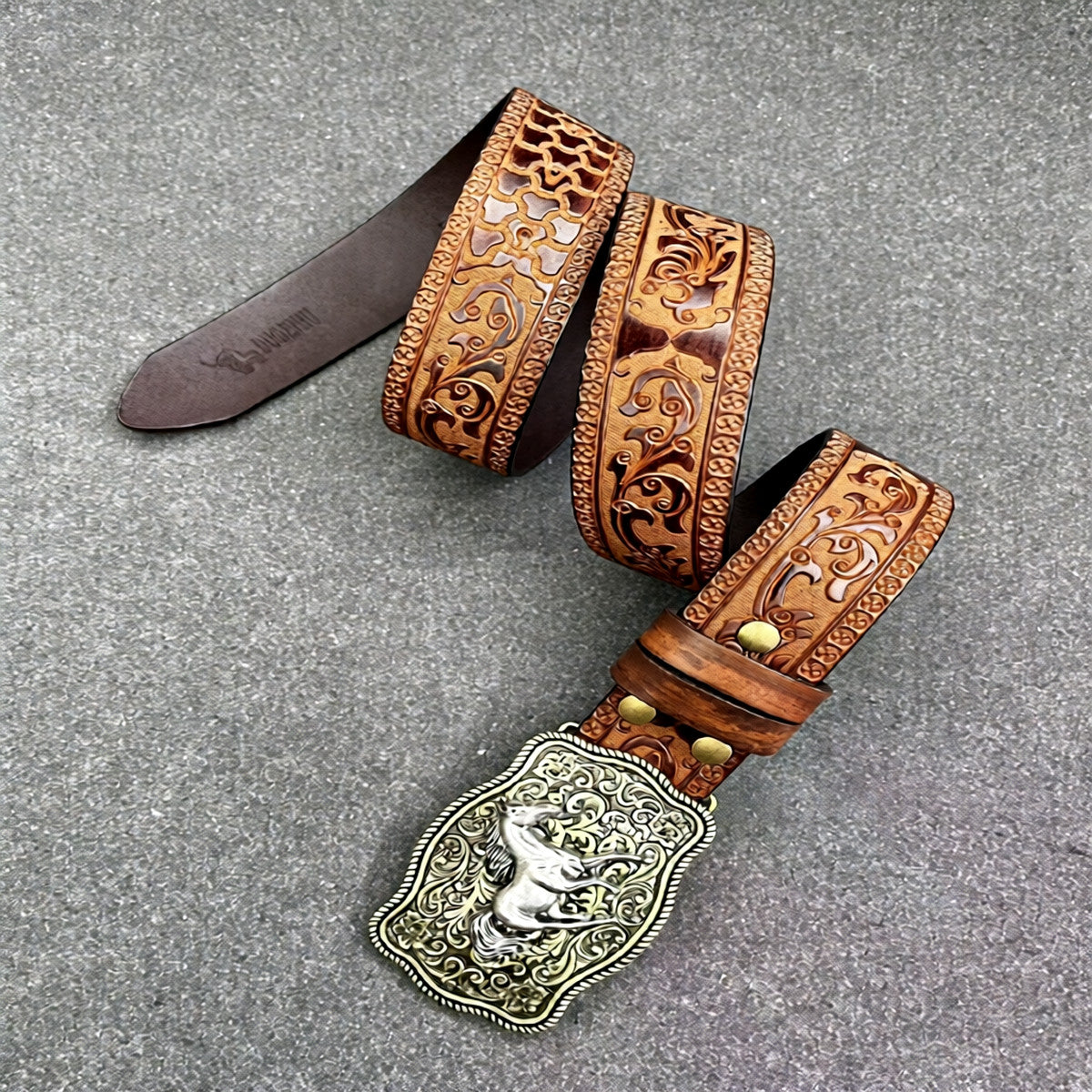 Men’s Western Cowboy Leather Belt with Horse Buckle