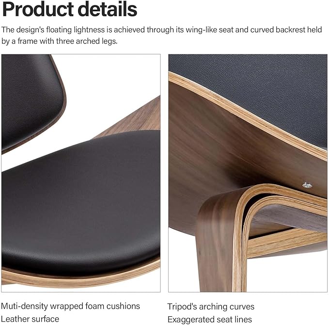 Mid century solid wood leather shell lounge chair