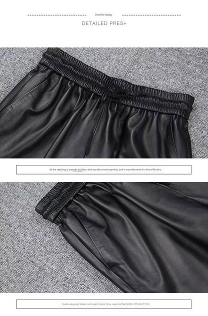 Women’s High Waisted Leather Pants Soft Lined Elastic Cuff Trousers
