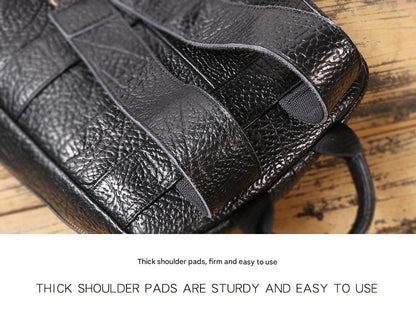 Men’s Genuine Leather Black Backpack with Trolley Sleeve
