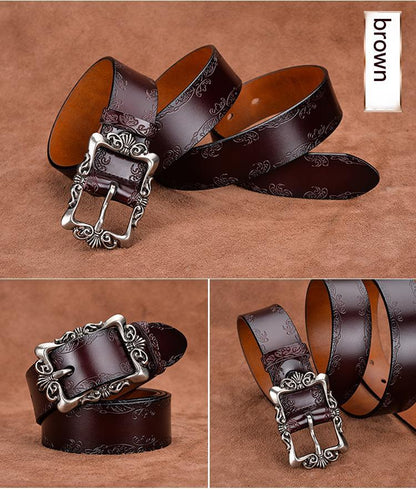 women carved genuine leather wide belt