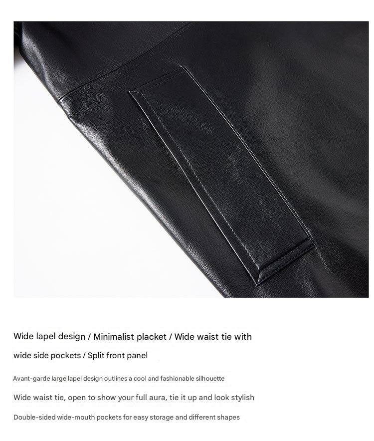 Women’s Oversized Leather Bomber Jacket Moto Trench Coat