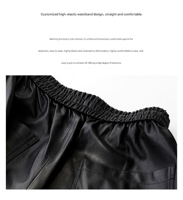 Women Genuine Leather High Waisted Cargo Pants