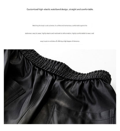 Women Genuine Leather High Waisted Cargo Pants