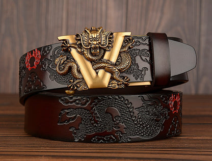 Men Dragon Leather Belt with Automatic Buckle