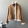 Women’s Camel Shearling Bomber Jacket With White Trim