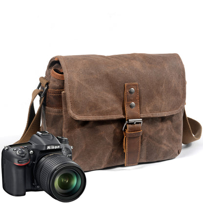 Canvas Camera Bag with Top-Grain Cowhide and Interior Dividers