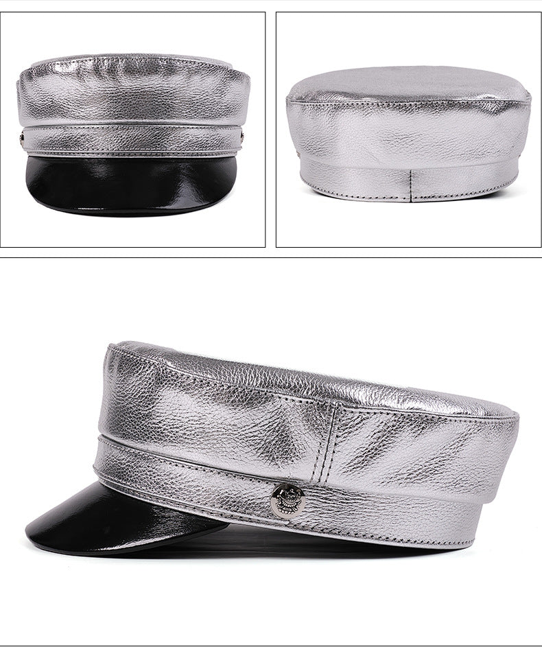 Genuine leather women's captain's cap