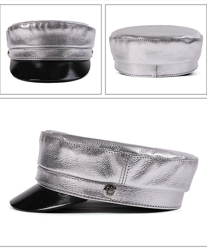 Genuine leather women's captain's cap