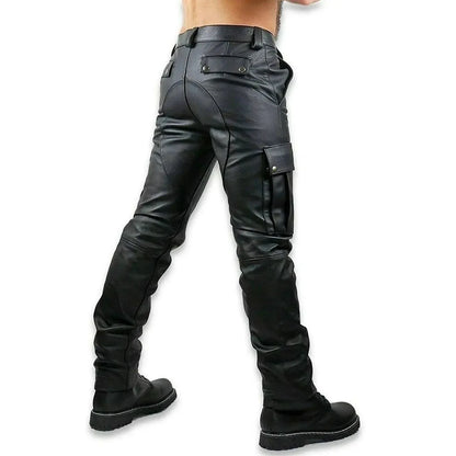 Genuine Leather Cargo Pants Mens Multi Pocket Fit