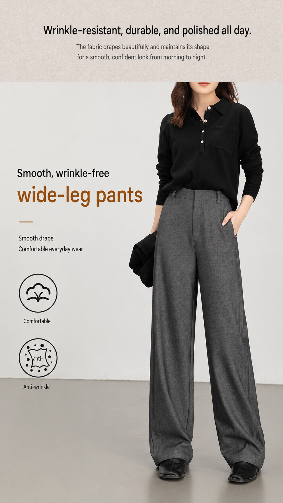Casual pants for women with a loose fit and clean waistband