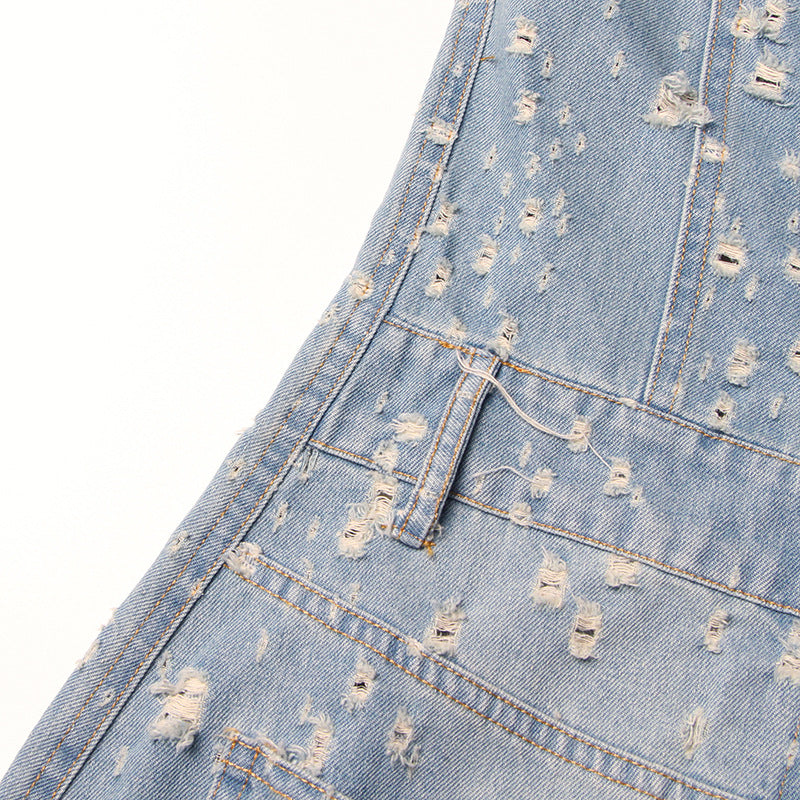 Sleeveless ripped denim mini dress casual loose summer pullover style
