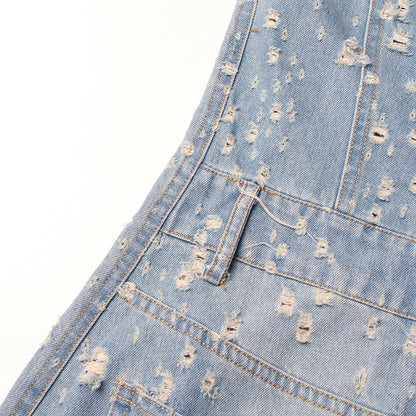 Sleeveless ripped denim mini dress casual loose summer pullover style