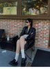 Black Leather Blazer Women Lapel Collar Single Button Shirt Jacket