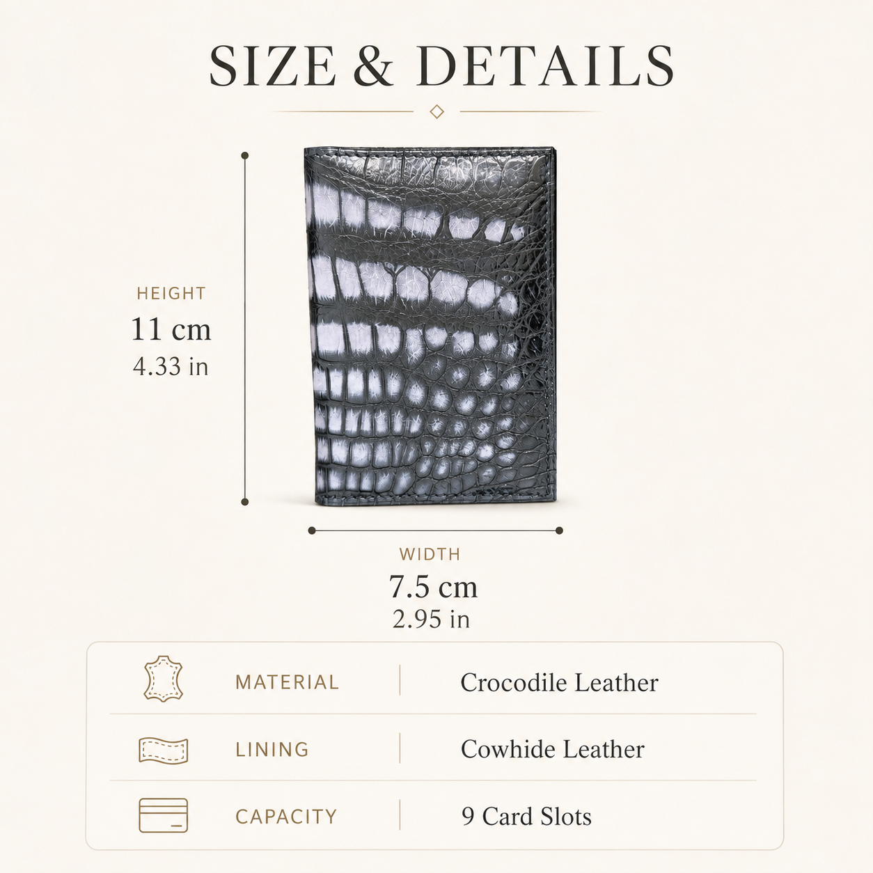 Genuine Crocodile Leather 9 Slot Card Holder