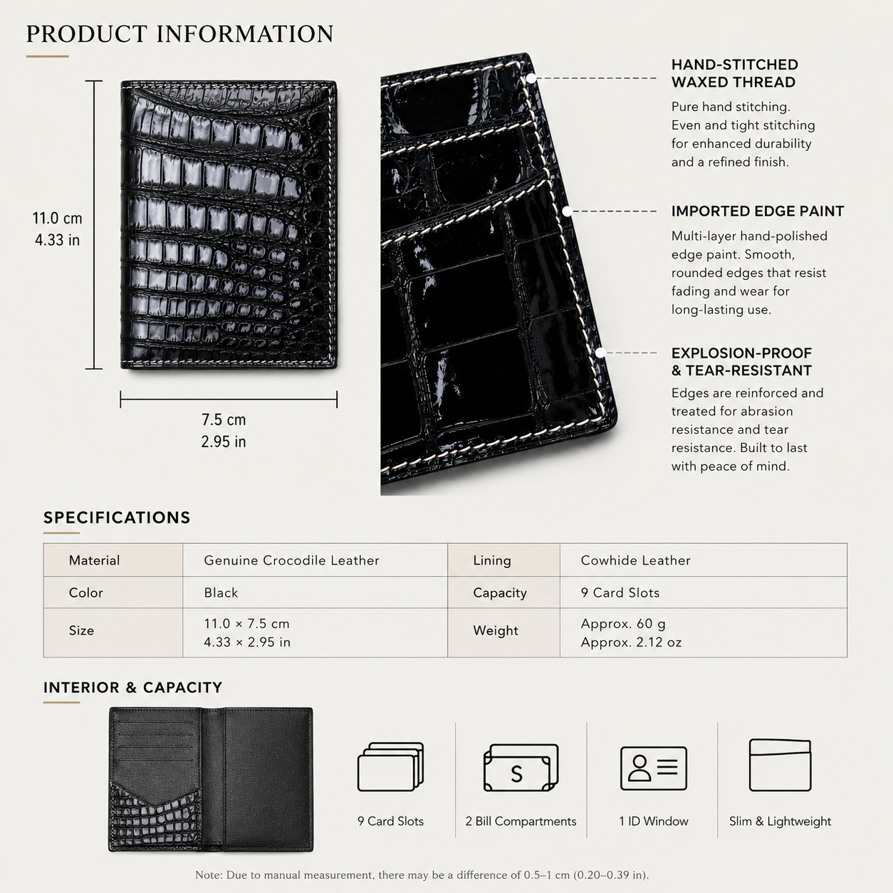 Black Crocodile Leather Card Holder for Men