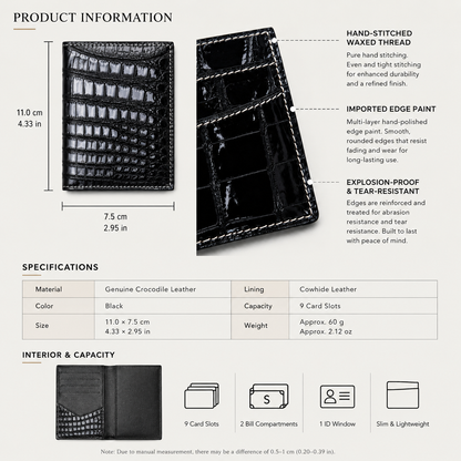 Black Crocodile Leather Card Holder for Men