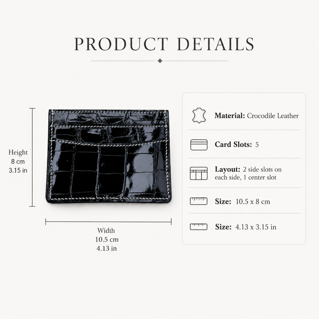Black Crocodile Leather Card Holder for Men