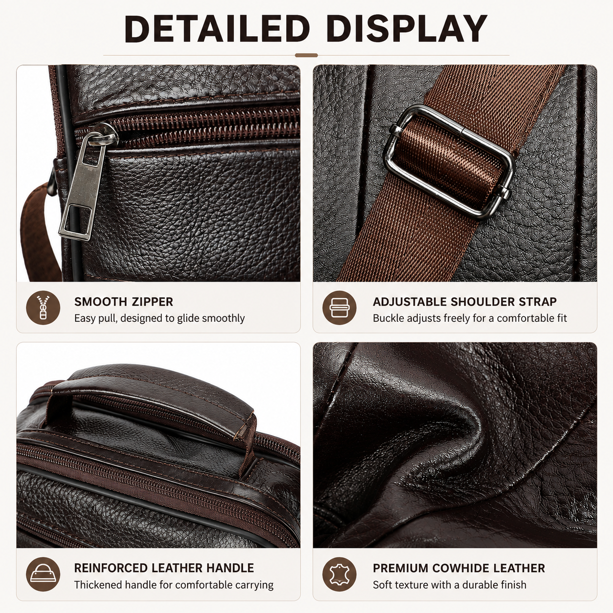 Men’s Genuine Leather Crossbody Bag with Tablet Storage