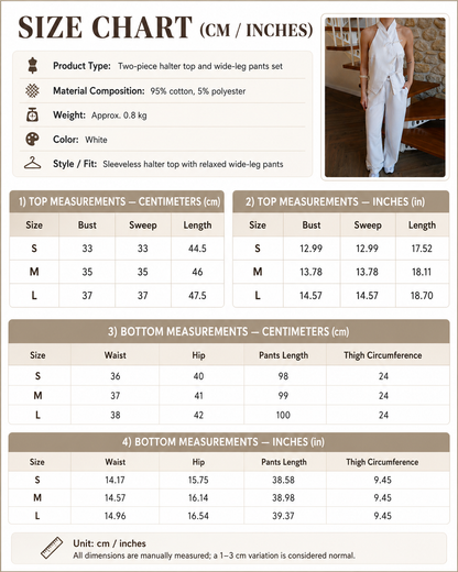 White pinstripe tie front halter vest and wide leg pants set