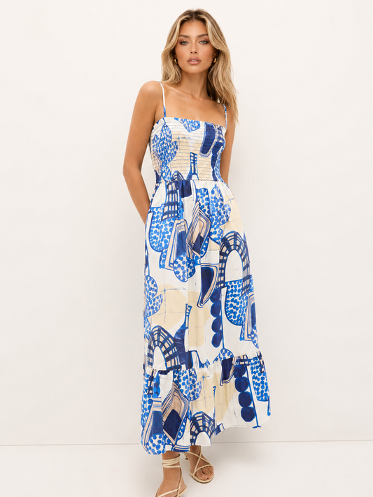 Blue Summer Maxi Dress with Pockets