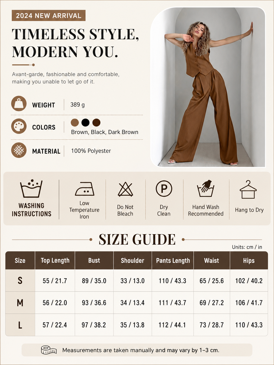 Women’s Pinstripe Two-Piece Vest and Wide-Leg Trouser Set