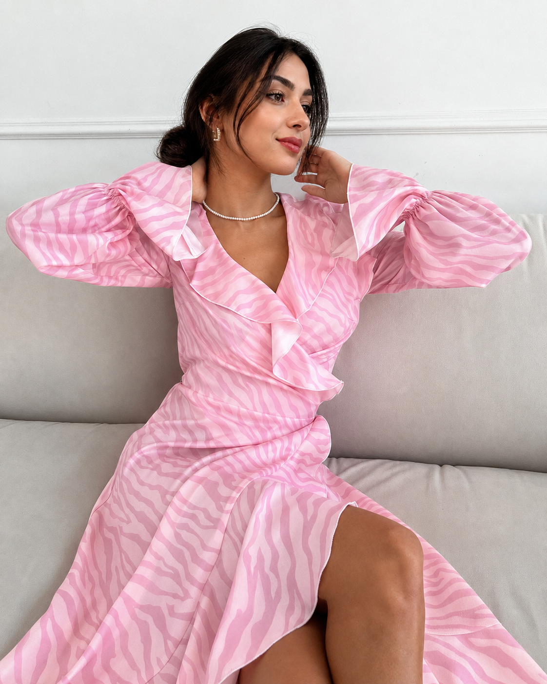 Pink Ruffle Maxi Dress with Wrap Front