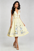 Yellow floral midi dress with waist bands