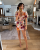 floral mini dress with sheer mesh sleeves